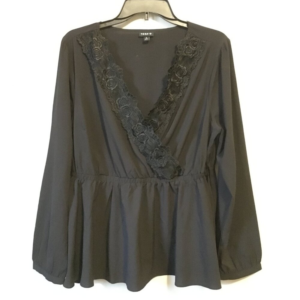 Dollette Dark Coquette TORRID Lacy V-Neck Black Blouse Top - 0